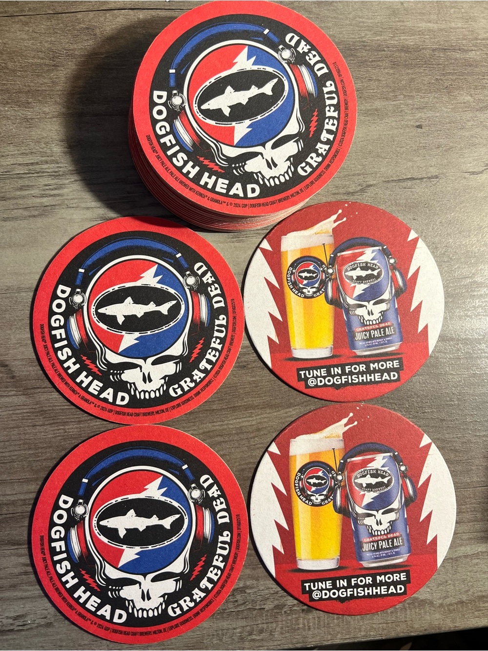 Grateful Dead x Dogfish Head Red, Blue & Black Round Beer Coaster Set
